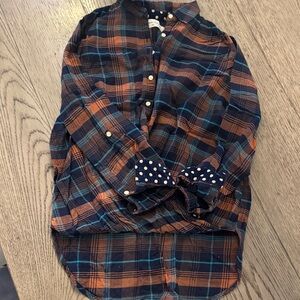 Anthropologie Women's Plaid Button-Down Shirt - Blue and Orange